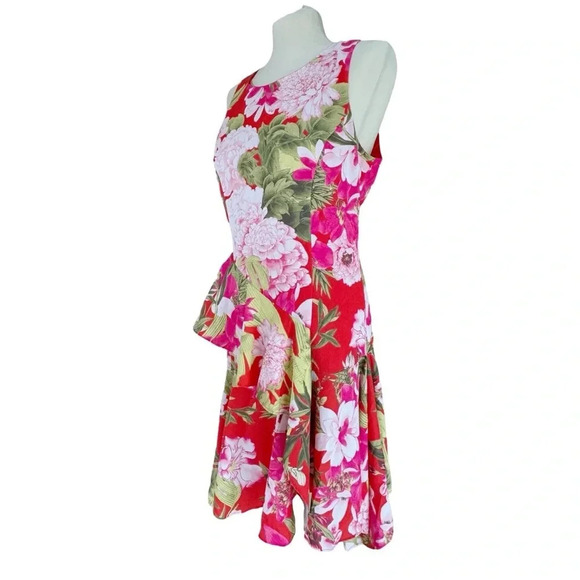 NWT Natori Peony Ruffled Asymmetrical Satin Dress Red Women’s 6 Elegant Lux - Picture 5 of 8